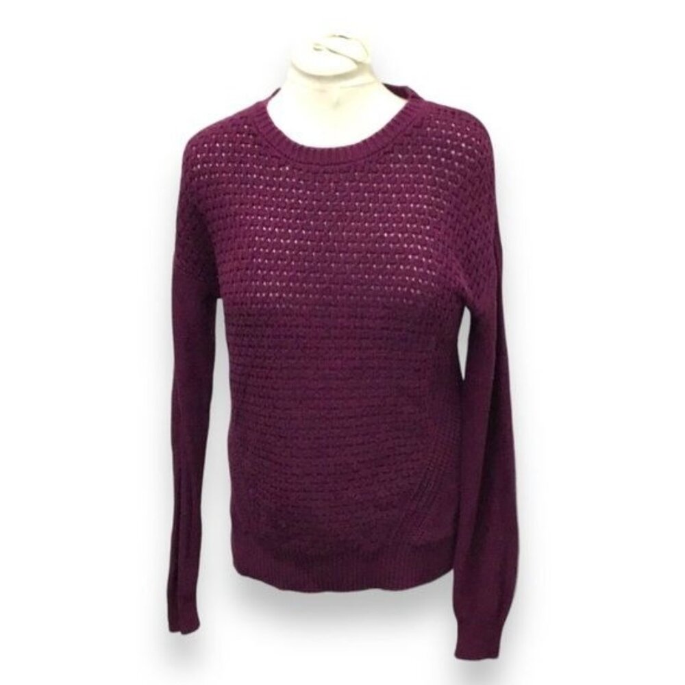 Stylus Women’s Long Sleeve Crew Neck Basketweave Sweater, Purple, size L